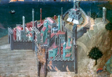 Pohled na pobřežní město, c1300-1348