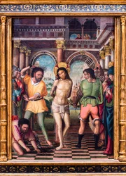Bičování Krista. počátek 16. století (malba na dřevě)