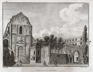 Kostel Blancs Manteaux ve čtvrti Marais v Paříži. cca 1780 (rytina)