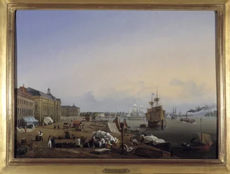 Bordeaux, doky celnice Louis Garneray, sd. kolem 1820, Olej na plátně, V. 0,330; L. 0,460. CCIP Sb.