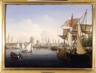 Le port de La Rochelle od Louis Garneray, sd. kolem 1820, Olej na plátně, V. 0,330; L. 0,460. CCIP Sb.