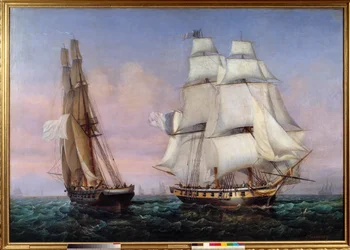 Návrat z ostrova Elba 28. 2. 1815 Napoleon I. (1769-1821) na palubě lodi „“ Nekonstantní“““ překračuje „“ Zephyr“““. Obraz Ambroise Louis Garneray (1783-1857) 1837 Ne. 1,87x2,27 m