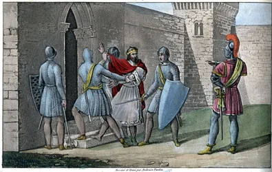 Charles III, "The Simple" (879-929), karolínská dynastie. Detrone v roce 922 a donucen se zachránit, našel útočiště u Herberta II. z Vermandois (asi 880-943), který ho držel v roce 923 jako zajatce na hradě Peronne. - Navrhl a vyryl Ambroise Tardi