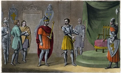 Chilperic II (670 - 721) byl dosazen na trůn Rainfroi v roce 715. Navrhl a vyryl Ambroise Tardieu v roce 1825.