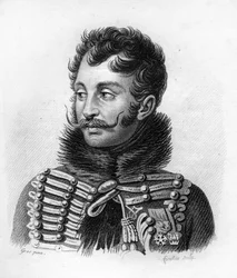 Generál hrabě Antoine de Lasalle (1775-1809), zabit ve Wagramu.- v „Portrétech francouzských generálů po vítězstvích a bitvách Francouzů““. Vyryl Ambroise Tardieu v roce 1818. Sbírka Stella.