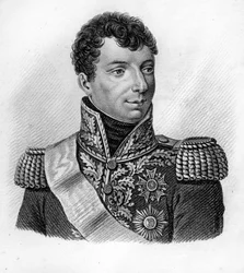 Generál Duroc. Géraud Christophe Michel Duroc, vévoda z Frioulu (1772 až 1813).- v „Portrétech francouzských generálů po vítězstvích a bitvách Francouzů““. Vyryl Ambroise Tardieu v roce 1818. Sbírka Stella.