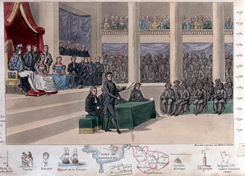 Ludvík XVI. (1754-1793) na Assemblee des Notable, svolání generálních států a odvolání Neckera v roce 1787 po politické krizi v reakci na královský absolutismus Ludvíka XVI - Draw and grave od Ambroise Tardieu v roce 1825