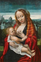 Nizozemština: Maria s dítětem sedící před krajinou Panna s dítětem