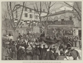 Příjezd královny do Grasse, Její Veličenstvo projíždí městem do Grand Hotelu