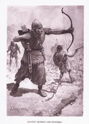 Asijští lučištníci a střelci z praku, ilustrace z knihyŘímský voják, 1928