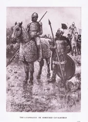 Cataphractus nebo obrněný kavalerista, ilustrace z The Roman Soldier, 1928