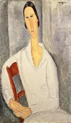Madame Hanka Zborowska opírající se o židli, 1919 (olej na plátně)