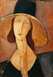 Portrét Jeanne Hebuterne ve velkém klobouku, kolem roku 1918-19