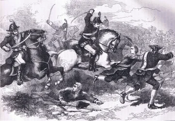 Rout of the loajální rekruty, ilustrace z Cassells History of the United States vydané Cassell, Petter & Galpin, kolem roku 1900 (litho)