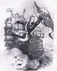 Seržant Jasper získává vlajku, ilustrace z Cassells History of the United States, vydané Cassell, Petter & Galpin, kolem roku 1900 (litho)