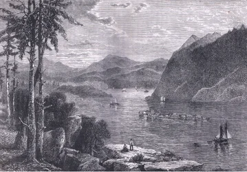 The Hudson Highlands, ilustrace z Cassells History of the United States vydané Cassell, Petter & Galpin, kolem roku 1900 (litho)