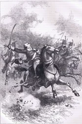 Náboje z Pulaski, ilustrace z Cassells History of the United States vydané Cassell, Petter & Galpin, kolem roku 1900 (litho)