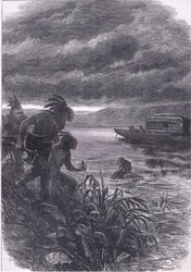 Obchodníci v Ohiu napadeni divochy, ilustrace z Cassells History of the United States, vydané Cassell, Petter & Galpin, kolem roku 1900 (litho)