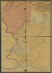 Mapa Township of Oxford, Boroughs of Frankford & Bridesburg s částmi Bristol, N. Liberties a Cheltenham Townships, 1849