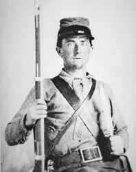 Vojín John LeRoy Williams, voják Konfederační armády (černobílá fotografie)