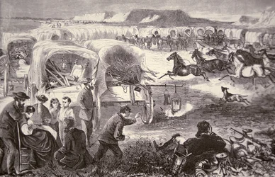 Vagón se zformoval do ohrady na Oregon Trail