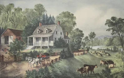 Americká usedlost - léto, hospoda. 1868, Currier & Ives