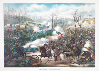 Battle of Pea Ridge, Arkansas, hospoda. Kurz & Allison, 1889