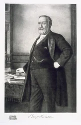 Benjamin Harrison (1833-1901), 23. prezident Spojených států amerických, hospoda. 1901 (hlubotisk)