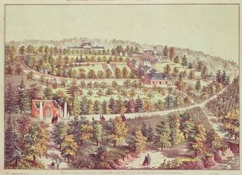 Pohled z ptačí perspektivy na Mount Vernon, 1859