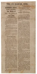 Broadside oznamující první bitvu o Manassas, Whig a Observer Extra, po 22. červenci 1861