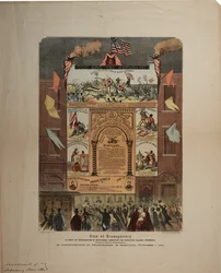 Broadside ohledně náboru Afroameričanů a oslav emancipace v Marylandu, Ringwalt & Brown (fl. 1863-1865), kolem 1. listopadu 1864 (viz také GLC 696015, 696016 & 696017)