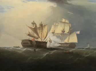 Zachycení H.M.S. Makedonský americkou fregatou Spojené státy, po Thomas Birch, 1813