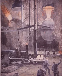 Ocelárna Carnegie, Bessemerovy konvertory v plném proudu, Pittsburgh, Pennsylvania