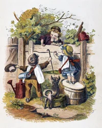 Dětské setkání v „“ Schnick, schnack, drobnosti pro nejmenší“, dětské hry. vyd. Londýn – Georges Ronthedge a synové. New York, Široká cesta Ludgate n.d. C. 1890.
