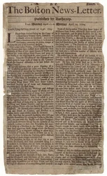 První vydání Boston News-Letter, 1704 (novinový papír)