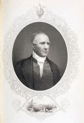 Generál Samuel Houston, z „Dějiny Spojených států“, sv. II, Charles Mackay, vyryto z daguerrotypie (rytina)