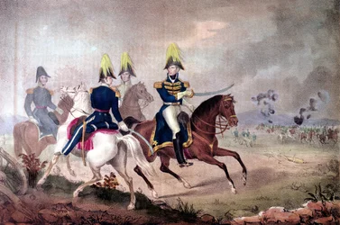 Generál William Henry Harrison (1773-1841) a štáb v bitvě u Temže v roce 1813