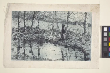 Girl By Pond (lept a deskový tón tištěný modře)