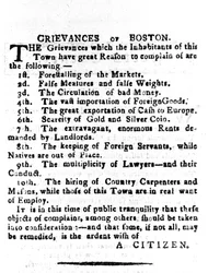 Grievances of Boston, dopis zveřejněný v Boston Gazette, 4. dubna 1786 (tisk)
