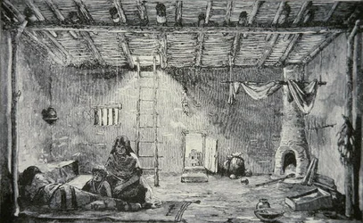 Interiér domu Pueblo, c.1880 (rytina)