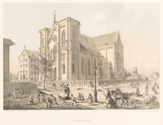 Jezuitský kostel, kostel Svaté rodiny, Chicago 1866 (litho)