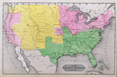 Mapa Spojených států v roce 1861, z „Naše celá země: Minulost a současnost Spojených států, historické a popisné“, od Johna Warnera Barbera a Henryho Harea, 1861