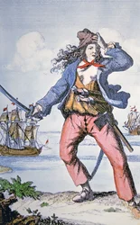 Mary Read, pirátka (barevná rytina)