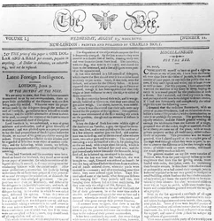Hlavička časopisu The Bee, vytištěno 23. srpna 1797 (tisk)