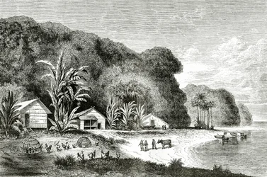Ústa řeky Saigon, ilustrace z návštěvy Saigonu od Waltera Rose, publikovaná v Appletons Journal, 4. května 1872