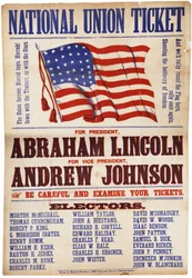Vstupenka národního svazu. Lincoln a Johnson, The Union Forever, 1864