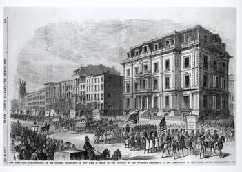 New York City: Demonstrace barevných obyvatel New Yorku na počest přijetí patnáctého dodatku k ústavě Spojených států, 8. dubna 1870, z 