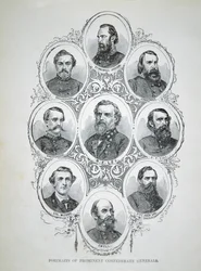 Devět portrétů prominentních generálů Konfederační armády (litho)