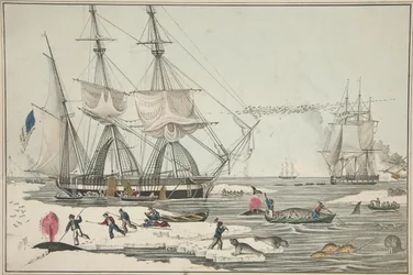 North Sea Whale Fishery, hospoda. 1860 (barevné lito)