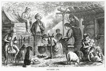 Out-door Life, ilustrace k celovečernímu příběhu, Komunita vyvrženců, z Appletons Journal, 23. března 1872